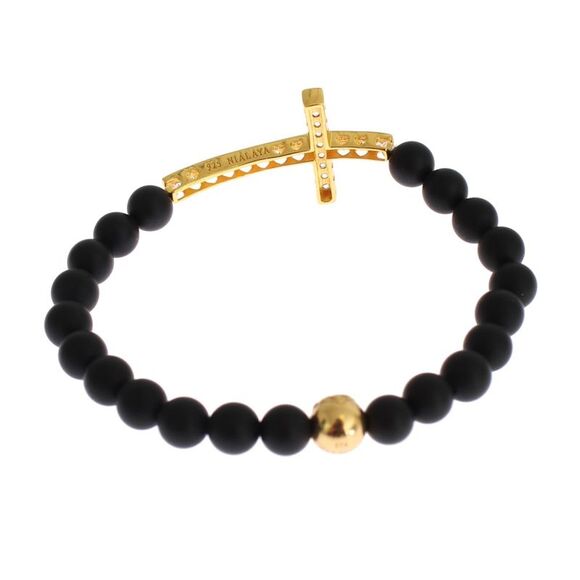 Nialaya Matte Black Onyx Gold Cross Bracelet Women - Picture 7 of 7